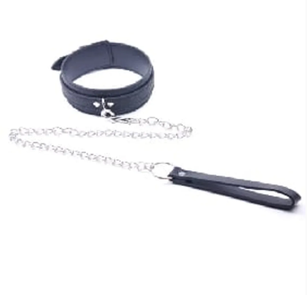 0631 Black Bondage Collar with Lead